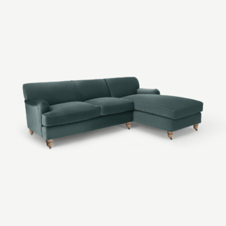 An Image of Orson Right Hand Facing Chaise End Corner Sofa, Slate Blue Recycled Velvet