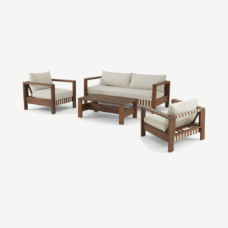 An Image of Zambra Garden Lounge Set, Dark Acacia Wood & Natural White