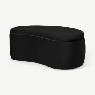 An Image of Kooper Storage Pouffe, Solar Black Recycled Velvet