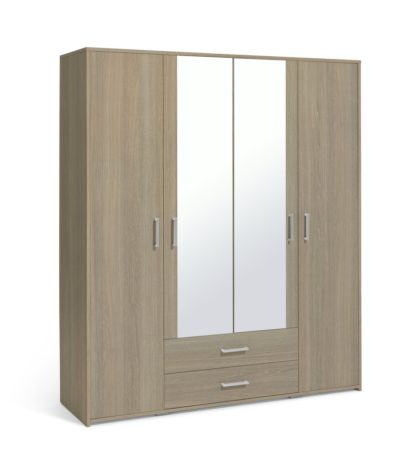 An Image of Argos Home Oslo 4 Door 2 Drawer Wardrobe - Black Oak Effect