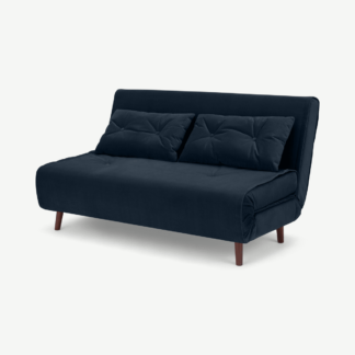 An Image of Haru Large Double Sofa Bed, Ocean Blue Recycled Velvet