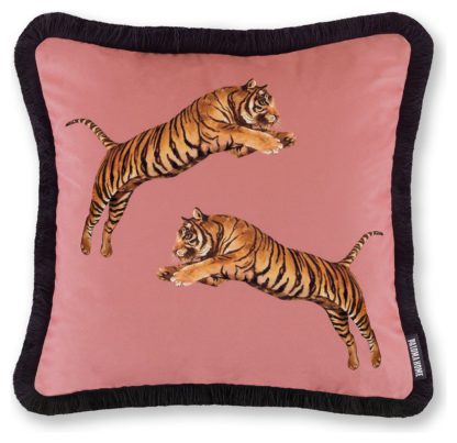 An Image of Paloma Prancing Tigers Cushion - Blossom - 43X43cm