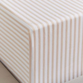 An Image of Dorma Bee Collection Woven Stripe 100% Cotton Fitted Sheet Brown/White
