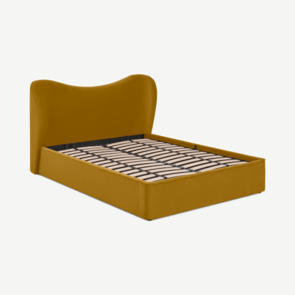 An Image of Kooper King Size Ottoman Storage Bed, Marigold Velvet