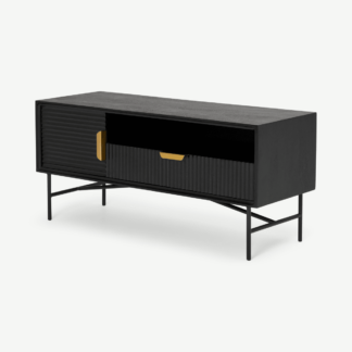 An Image of Haines Compact Media Unit, Charcoal Black Mango Wood