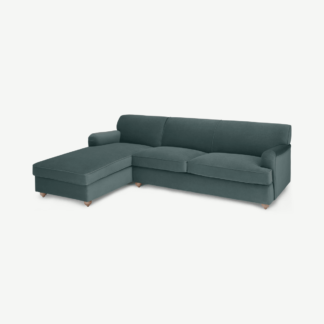 An Image of Orson Left Hand Facing Chaise End Sofa Bed, Slate Blue Recycled Velvet
