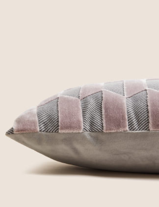 An Image of M&S Velvet Geometric Bolster Cushion