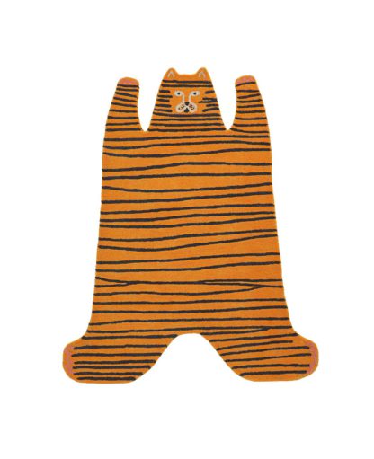 An Image of Habitat Kids Tiger Shaped Flatweave Rug- Yellow - 120x150cm