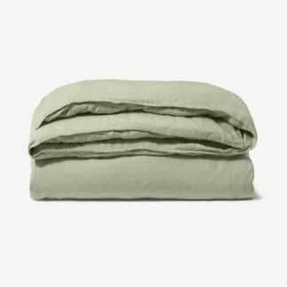 An Image of Brisa 100% Linen Duvet Cover, King Size, Sage Green