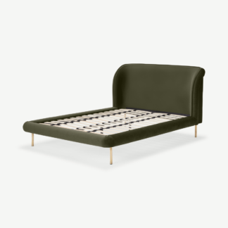 An Image of Ottilia King Size Bed, Pistachio Green Velvet with Brass Legs