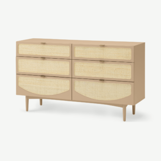 An Image of Emmi Wide Chest of Drawers, Light Caramel & Rattan