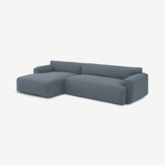 An Image of Avalon Left Hand Facing Chaise End Corner Sofa, Jeans Blue Linen & Cotton Mix