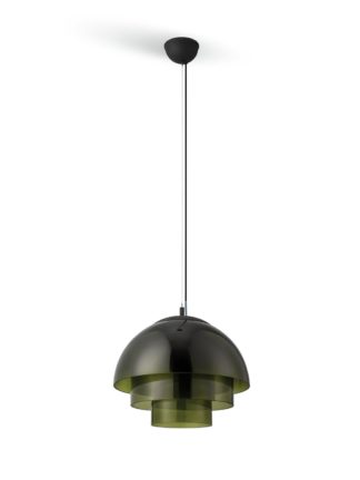 An Image of Habitat Zora 3 Tier Glass Pendant Light - Green