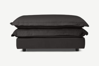 An Image of Calendre Footstool, Midnight Brushed Cotton