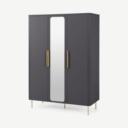 An Image of Ebro Triple Wardrobe, Dusk Grey & Brass