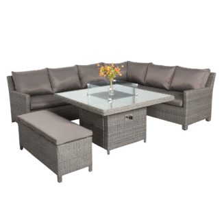 An Image of Paris 7 Piece Deluxe Modular Corner Dining Set with Square Firepit Slate (Grey)
