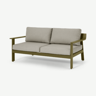 An Image of Kochi 2 Seater Garden Sofa, Olive Green Aluminium & Taupe