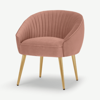 An Image of Avei Dining Chair, Blossom Pink Velvet with Brass Legs
