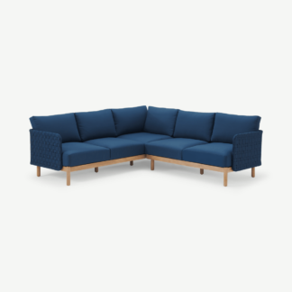 An Image of Kolbe Garden Corner Sofa, Navy & Acacia Wood