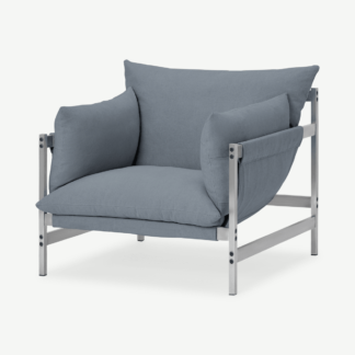 An Image of Deakin Accent Chair, Jeans Blue Cotton & Linen Mix Fabric