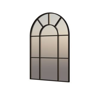An Image of Black Iron Arch Window Pane Mirror - 70x50cm