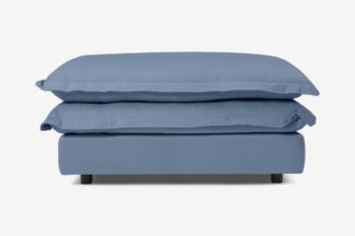 An Image of Calendre Footstool, Soft Cobalt Brushed Cotton
