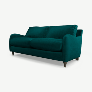 An Image of Sofia 2 Seater Sofa, Teal Recycled Velvet with Light Wood Legs