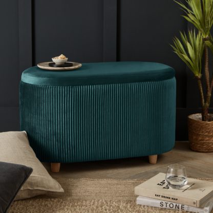 An Image of Florence Velvet Ottoman Green