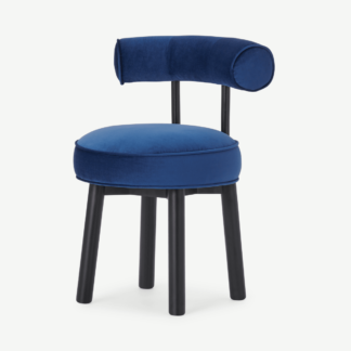 An Image of Arais Dining Chair, Catalina Blue Velvet with Black Legs