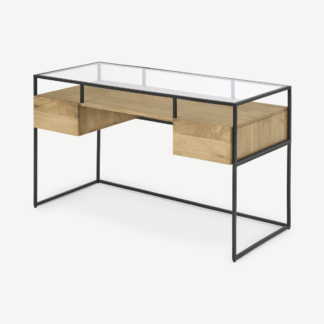 An Image of Kilby Desk, Light Mango Wood & Clear Glass