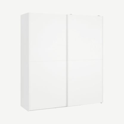 An Image of Elso Sliding Wardrobe 180cm, White Frame with White Effect Doors