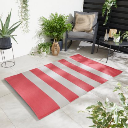 An Image of Stripe Garden Outdoor Mat Orange/White