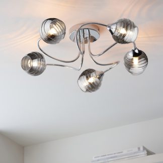 An Image of Marple 5 Light Semi Flush Ceiling Light - Chrome & Smoke