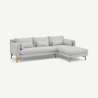 An Image of Amber 3 Seater Right Hand Facing Chaise End Corner Sofa, Elite Stone Fabric with Oak Legs