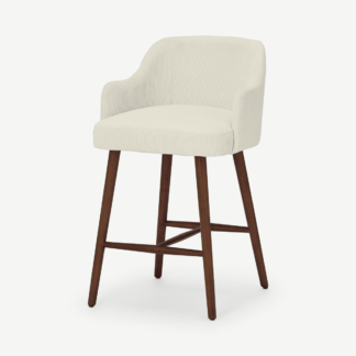 An Image of Swinton Counter Height Bar Stool, Ecru Corduroy Velvet with Dark Stain Legs