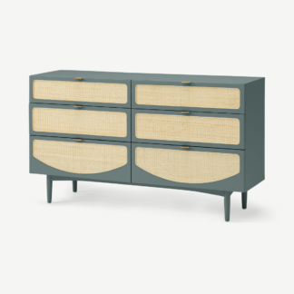 An Image of Emmi Wide Chest of Drawers, Ocean Blue & Rattan