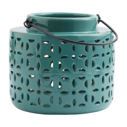 cd49db46680241100397530f8b341eea2323050dd78b1bc3de638edab02aed56.jpg An Image of Tall Ceramic Lantern - Green