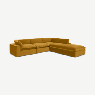 An Image of Samona Right Hand Facing Full Corner Sofa, Vintage Ochre Recycled Velvet