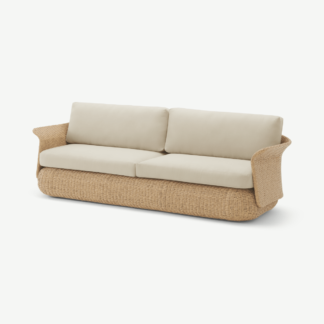 An Image of Fonda 3 Seater Garden Sofa, Natural Polyweave & Ecru