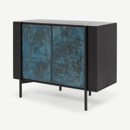 An Image of Morland Compact Sideboard, Black Stain Mango Wood & Blue Patina