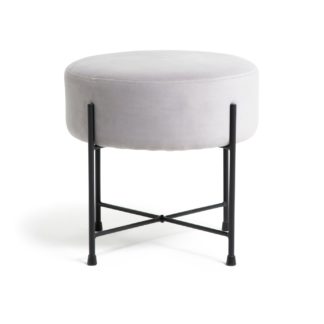 An Image of Habitat Jax Velvet Footstool - Silver