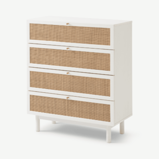 An Image of Pavia 4 Drawers Chest of Drawers, Natural Rattan & White Oak Effect