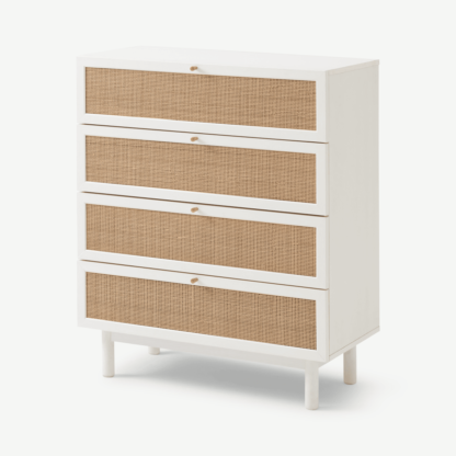 An Image of Pavia 4 Drawers Chest of Drawers, Natural Rattan & White Oak Effect