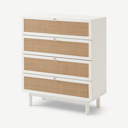 d1d759173397c1640b08c30bd7116aeba8aea4992a58089248bf050d8c4d27cd.png An Image of Pavia 4 Drawers Chest of Drawers, Natural Rattan & White Oak Effect