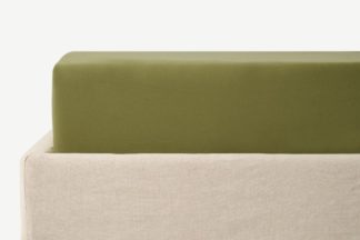 An Image of Alexia 100% Organic Stonewashed Cotton Fitted Sheet, King, Botanic Green