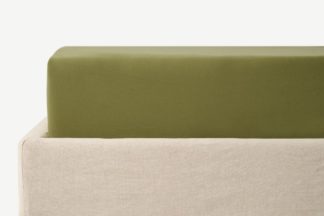 An Image of Alexia 100% Organic Stonewashed Cotton Fitted Sheet, Double, Botanic Green
