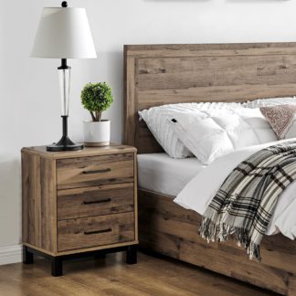 An Image of Rodley Oak Wooden 3 Drawer Bedside Table