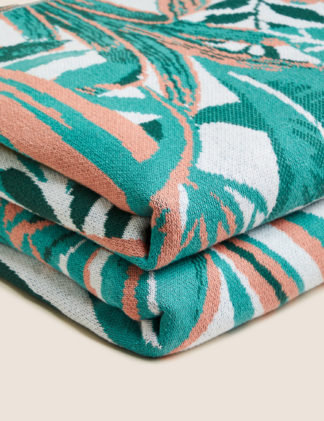 An Image of M&S Pure Cotton Palm Print Knitted Throw