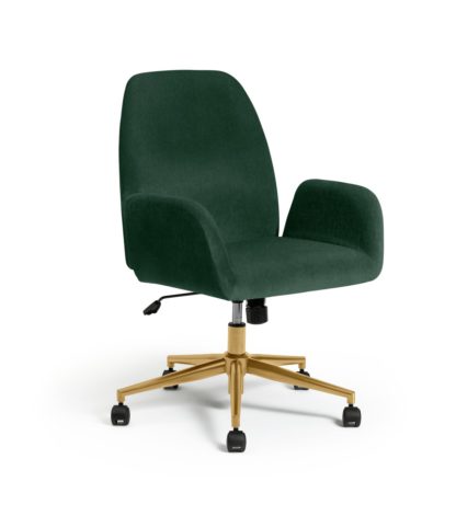 An Image of Habitat Clarice Fabric Office Chair - Green and Brass