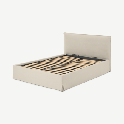 An Image of Orsa Double Bed with Ottoman Storage, Oat Cotton & Linen Mix